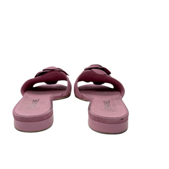 Chanel Camellia Suede Calfskin CC Flower Pink Slide Sandals Size 37 - Picture 7 of 11